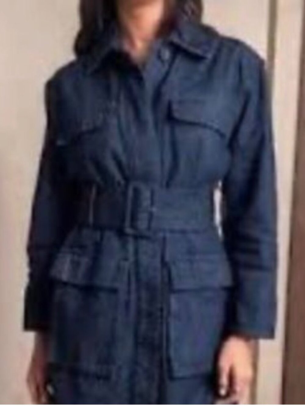 Banana Republic Liya Lapis Dark Wash Denim Dress Trench Coat Belt Sz XL